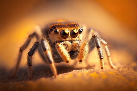 Animal macro close up photography of a little spider. Generative AI