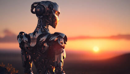 Fototapeta premium Robot watching the sunset