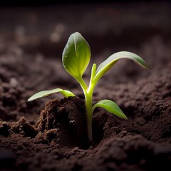 Young green sprout in the ground, AI generated