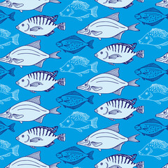 Seamless pattern of sketch vintage fish.Vector