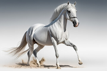 Naklejka na ściany i meble Illustration of a beautiful white Arabian horse on a white background. Generative AI