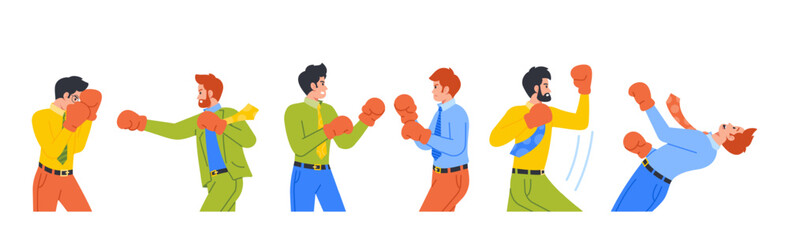 Obraz premium Businessmen Boxing, Struggle For Success In The Corporate World. Characters Display Competitive Spirit And Determination