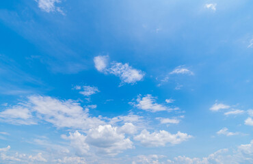  Panoramic view of clear blue sky and clouds, Blue sky background with tiny clouds. White fluffy clouds in the blue sky.