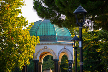 Wide angle view of German Fountain, a gazebo styled fountain in the northern end of old hippodrome...