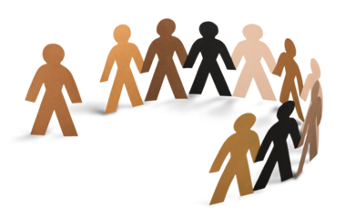 Paper Man Standing out of the Circle of People