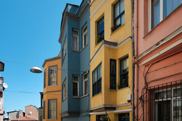 Fototapeta na wymiar Traditional colorful building architecture in Fener district, Istanbul city, Turkey