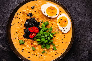 Korean style instant noodle, Shin Ramyeon with egg.