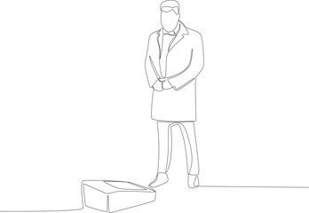 A patriot pays his last respect to his superiors. One line drawing