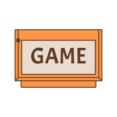 TV game cartridge in plastic orange case isolated on white background. Back to 90s. Nostalgia for 1990s element. Retro style.