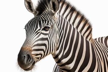 Portrait of a zebra with a white background. Generative AI
