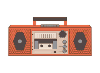 Red stereo cassette player isolated on white background. Back to 90s. Nostalgia for 1990s element. Retro style.