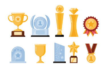 Trophy And Medal Rewards For Winner, Success And Championship, Vector, Illustration
