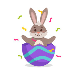 Easter Bunny hatched from a painted egg. Easter. Vector graphic.