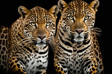 Naklejka premium Frontal picture of a pair of jaguars. Generative AI