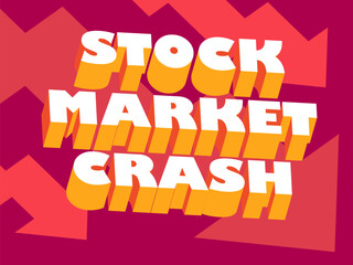 Stock market crash banner with 3d text and down arrows. The collapse of the bank, the fall of the cryptocurrency. Design for banners, posters and promotional materials. Vector illustration