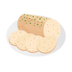 Delicious knedlik potato dumpling isolated on white background. Czech cuisine dish on a plate in a flat style.