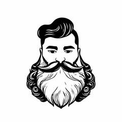 Bearded hipster man face portrait sketch drawing. Hairstyle head guy. Barbershop emblem, logo concept. Profile avatar character. Bearded male silhouette. Black vector illustration isolated on white.