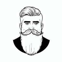 Bearded hipster man face portrait sketch drawing. Hairstyle head guy. Barbershop emblem, logo concept. Profile avatar character. Bearded male silhouette. Black vector illustration isolated on white.