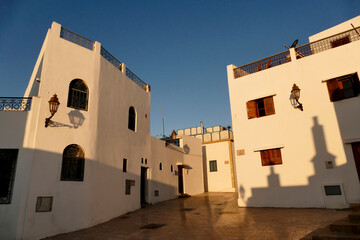 Fototapeta na wymiar The Oudaya Kasbah is a haven of tranquility, with its flower-filled little streets, Andalusian garden, and Moorish café. Referred to also as Kasbah of the Udayas, the Oudaya Kasbah is one of the most 