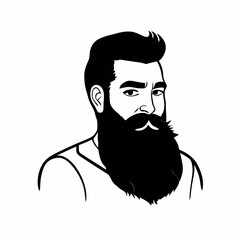Bearded hipster man face portrait sketch drawing. Hairstyle head guy. Barbershop emblem, logo concept. Profile avatar character. Bearded male silhouette. Black vector illustration isolated on white.