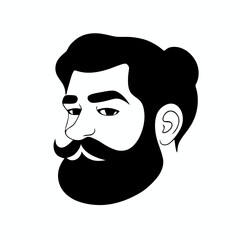 Bearded hipster man face portrait sketch drawing. Hairstyle head guy. Barbershop emblem, logo concept. Profile avatar character. Bearded male silhouette. Black vector illustration isolated on white.