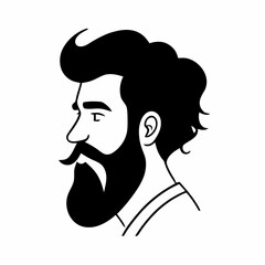 Bearded hipster man face portrait sketch drawing. Hairstyle head guy. Barbershop emblem, logo concept. Profile avatar character. Bearded male silhouette. Black vector illustration isolated on white.