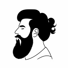 Bearded hipster man face portrait sketch drawing. Hairstyle head guy. Barbershop emblem, logo concept. Profile avatar character. Bearded male silhouette. Black vector illustration isolated on white.