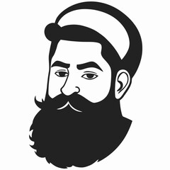 Bearded hipster man face portrait sketch drawing. Hairstyle head guy. Barbershop emblem, logo concept. Profile avatar character. Bearded male silhouette. Black vector illustration isolated on white.