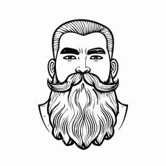 Bearded hipster man face portrait sketch drawing. Hairstyle head guy. Barbershop emblem, logo concept. Profile avatar character. Bearded male silhouette. Black vector illustration isolated on white.