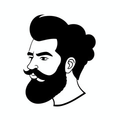 Bearded hipster man face portrait sketch drawing. Hairstyle head guy. Barbershop emblem, logo concept. Profile avatar character. Bearded male silhouette. Black vector illustration isolated on white.