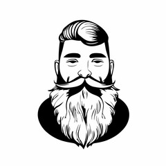 Bearded hipster man face portrait sketch drawing. Hairstyle head guy. Barbershop emblem, logo concept. Profile avatar character. Bearded male silhouette. Black vector illustration isolated on white.