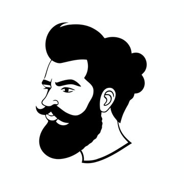 recommend clip art: Bearded hipster man face portrait sketch drawing. Hairstyle head guy. Barbershop emblem, logo concept. Profile avatar character. Bearded male silhouette. Black vector illustration isolated on white.