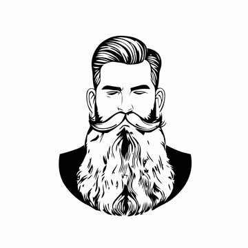 recommend clip art: Bearded hipster man face portrait sketch drawing. Hairstyle head guy. Barbershop emblem, logo concept. Profile avatar character. Bearded male silhouette. Black vector illustration isolated on white.