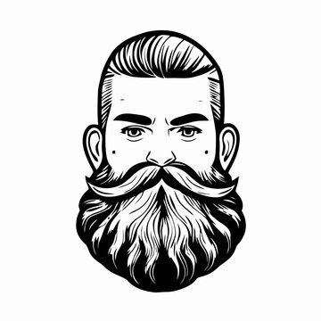 recommend clip art: Bearded hipster man face portrait sketch drawing. Hairstyle head guy. Barbershop emblem, logo concept. Profile avatar character. Bearded male silhouette. Black vector illustration isolated on white.