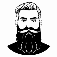 Bearded hipster man face portrait sketch drawing. Hairstyle head guy. Barbershop emblem, logo concept. Profile avatar character. Bearded male silhouette. Black vector illustration isolated on white.