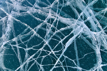 Cracked Texture of Ice Floor of Lake Baikal in Siberia, Russia