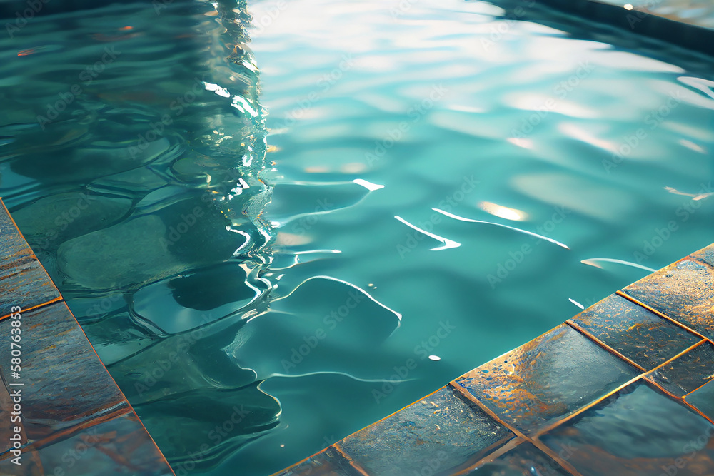 Poster swimming pool background transparent blue colored clear calm water surface texture with splashes and