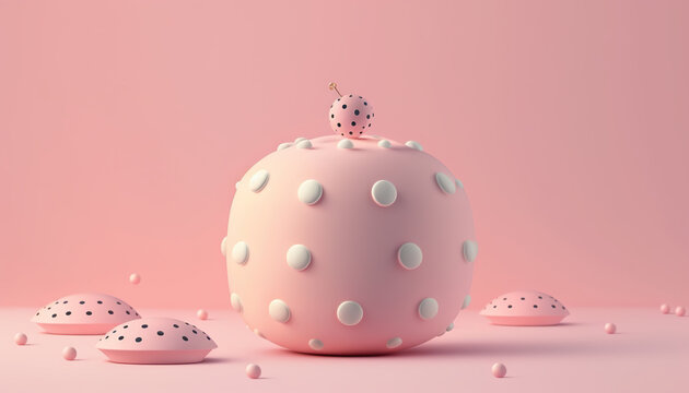 Minimal pastel pink background with cute objects. Pink background monochrome concept copy space. 3D realistic illustration. Based on Generative AI