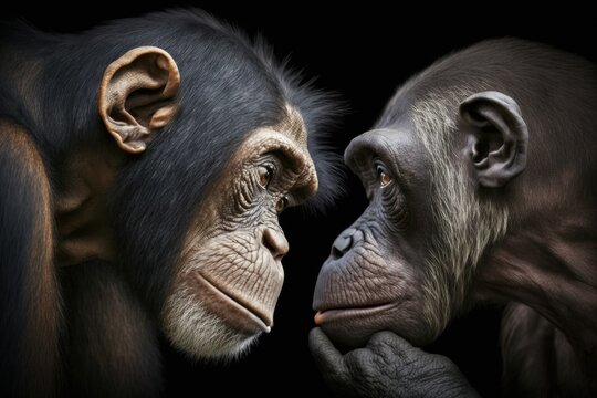 chimpanzee looks at another chimp's chin. Generative AI