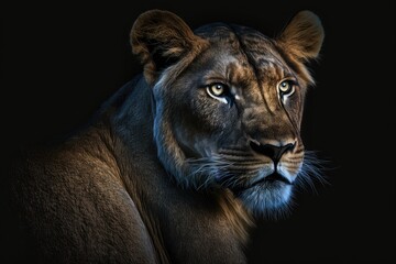 Fototapeta na wymiar The Lioness in the Dark. Generative AI
