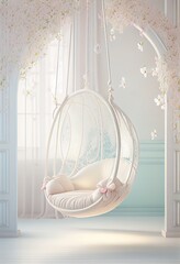 White floral swing. Soft pastel backdrop for photography