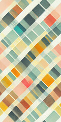 Seamless pattern painted abstract gingham, watercolor, mid century modern color palette. Generative Ai Illustration.