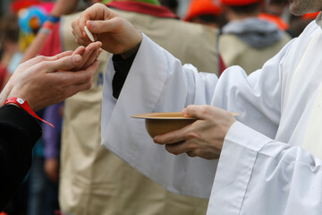  FRAT catholic youth camp. Mass. Holy communion. France.
