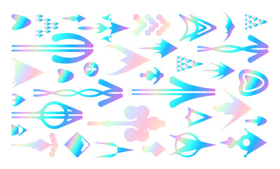 Y2k arrow vector set. Retro futurism arrows. retro futuristic fantasy icon symbols design. 