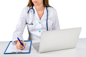 Young female doctor with stethoscope isolated on white background