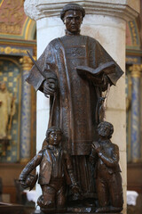 St Leonard's catholic church, Honfleur, France. St Leonard statue.