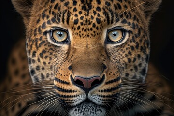 Fototapeta na wymiar A close up picture of the face of a calm adult Asian leopard. Generative AI