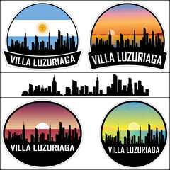 Villa Luzuriaga Skyline Silhouette Argentina Flag Travel Souvenir Sticker Sunset Background Vector Illustration SVG EPS AI