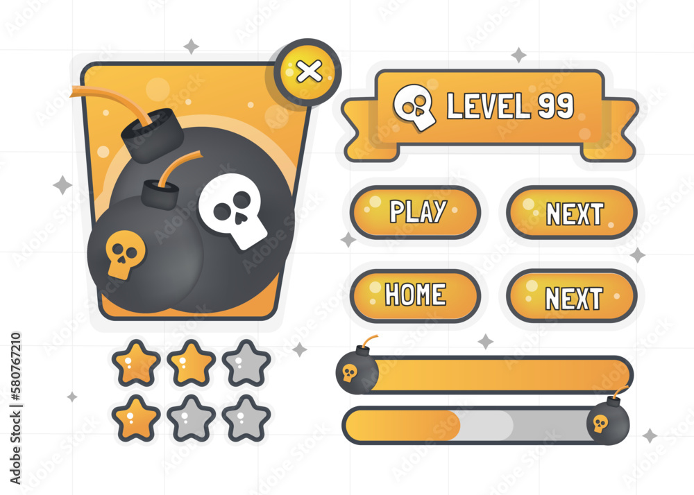 Aufkleber vector game template gui kit. interface log in page elements
