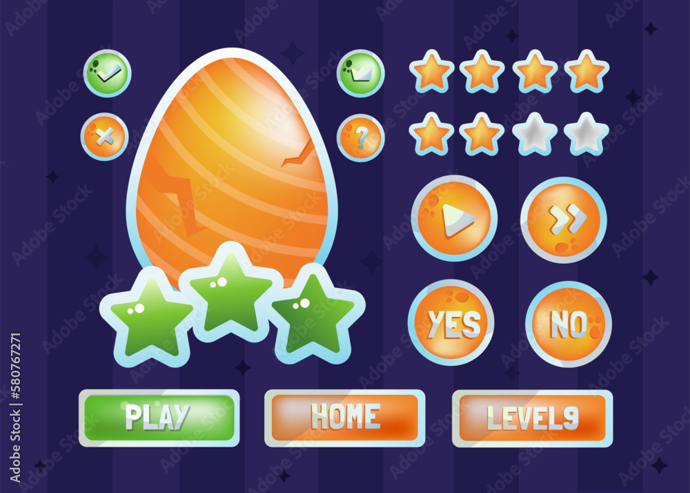 Poster vector game template gui kit. interface log in page elements